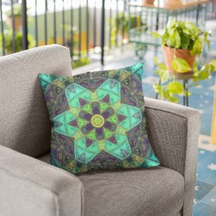 Coussin Mosaic Kaleidoscope Fleur vert Turquoise et violet