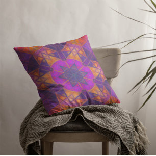 Coussin Mosaic Kaleidoscope Fleur violet rose et jaune