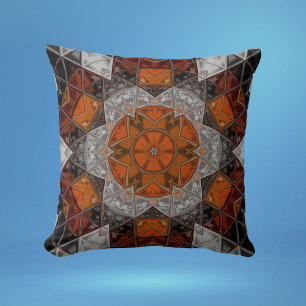 Coussin Mosaic Mandala Fleur orange blanc et noir