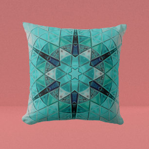 Coussin Mosaic Mandala Flower bleu et blanc