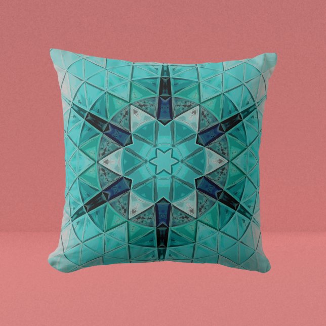 Coussin Mosaic Mandala Flower bleu et blanc (Créateur téléchargé)