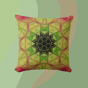 Coussin Mosaic Mandala Flower jaune vert et rose