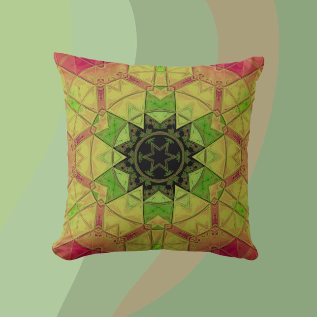 Coussin Mosaic Mandala Flower jaune vert et rose (Créateur téléchargé)