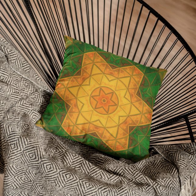 Coussin Mosaic Mandala Flower vert et jaune (Créateur téléchargé)
