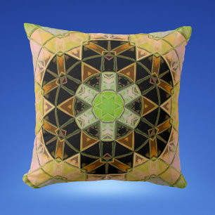 Coussin Mosaic Mandala Flower vert jaune et noir