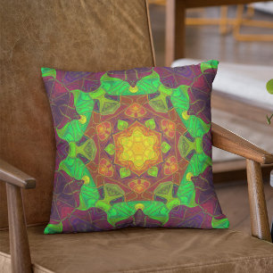 Coussin Mosaic Mandala Flower vert jaune et violet