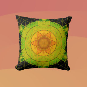 Coussin Mosaic Mandala Flower vert orange et noir