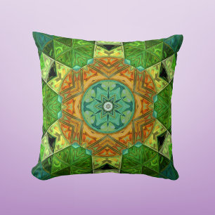 Coussin Mosaic Mandala Orange et vert