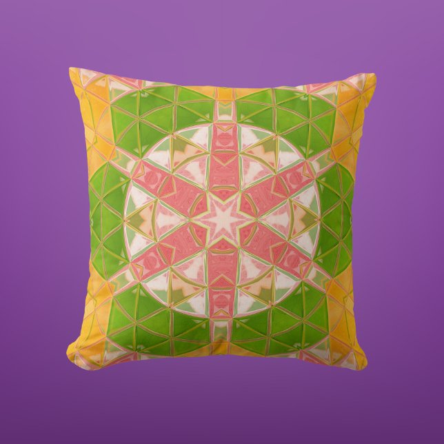 Coussin Mosaic Mandala Orange vert et rose (Créateur téléchargé)