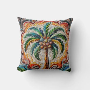 Coussin Mosaic Tropical Palm Tree Art