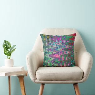 Coussin Mosaïque Abstraite Rose et Verte Vague Rétro