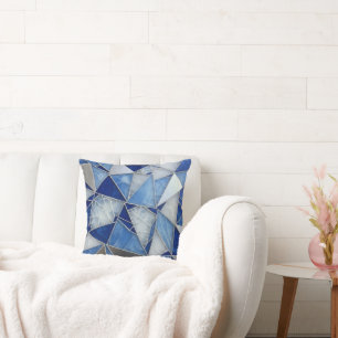 Coussin mosaïque argent bleu 1