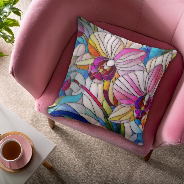 Coussin Mosaïque colorée de fleurs d'orchidées (Créateur téléchargé)
