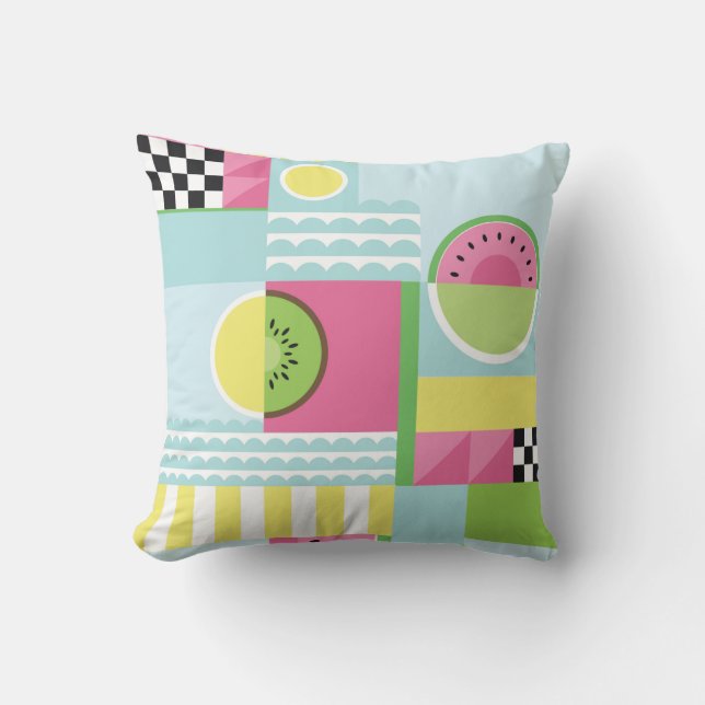 Coussin Mosaïque colorée estivale, kiwi de pastèque (Recto)