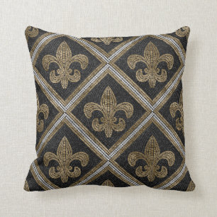 Coussin Mosaïque de fleur de lis motif noir et or