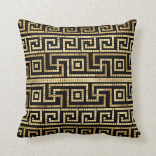 Coussin Mosaïque grecque méandre grecque clé noire et o