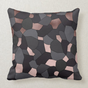 Coussin Mosaïque grise et noire d'or rose élégant élé