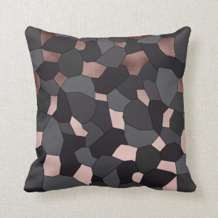 Coussin Mosaïque grise et noire d'or rose élégant élégant