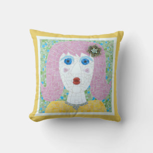 Coussin Mosaïque - Ingrid avec bordure jaune et ivoire