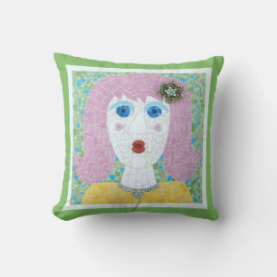 Coussin Mosaïque - Ingrid avec bordure verte et ivoire