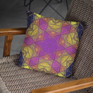 Coussin Mosaïque Kaleidoscope Fleur rose et jaune