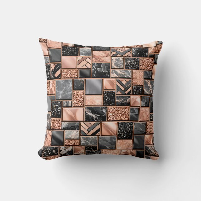 Coussin Mosaïque Marbre Noir Or Rose (Recto)