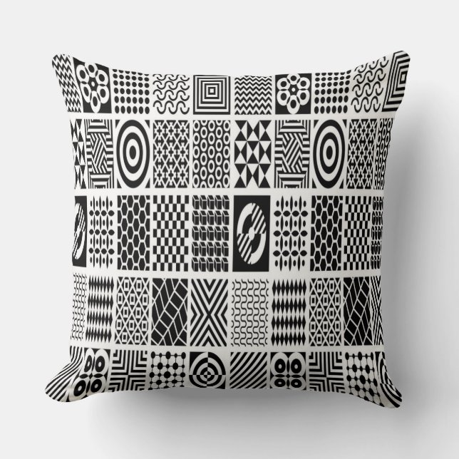 Coussin Mosaïque monochrome : noir et blanc géométrique (Recto)