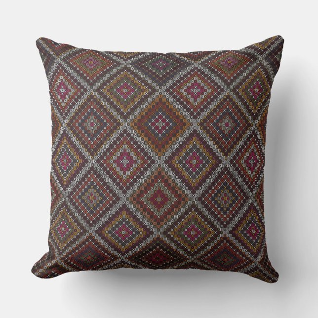 Coussin Mosaïque tribale colorée turque Kilim (Recto)