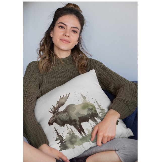 Coussin Mossy Moose Wildlife Portrait (Créateur téléchargé)