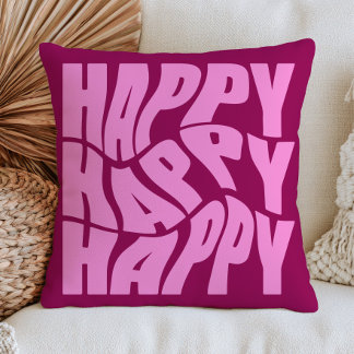 Coussin Mot joyeux dans des polices groovy gaies dopamine