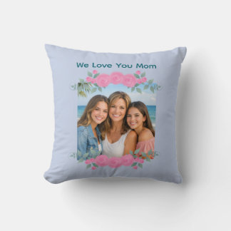 Coussin Mother's Day Mom Photo Throw Pillow Roses Lavender