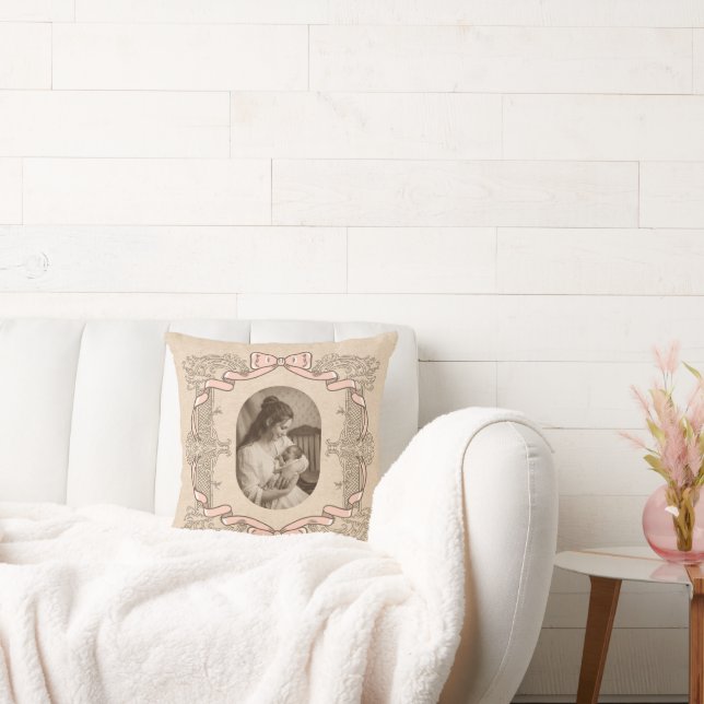 Coussin Mothers Day Vintage Coquette Pink Bow Frame (Canapé)