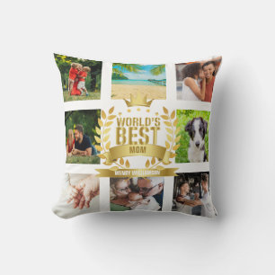 Coussin Mothers Day Worlds Best Mom Family Photo Collage