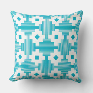 Coussin Motif 061214 - Blanc avec Aqua Blue 00b2ca