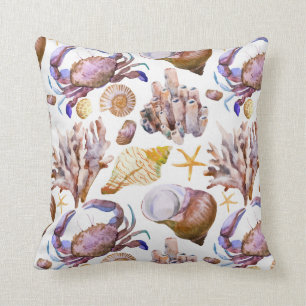 Coussin Motif 4 de vie marine d'aquarelle