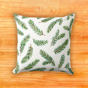 Coussin Motif à aquarelle de sapin de Douglas de la forêt