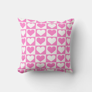 Coussin Motif à carreaux de coeurs - Rose et Blanc