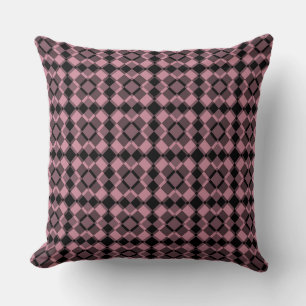 Coussin Motif à carreaux et à losanges rose et noir
