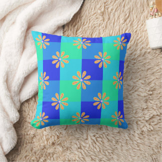 Coussin Motif à carreaux Fleur Rétro Jaune