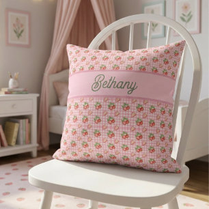 Coussin Motif à carreaux gingham rose fraise