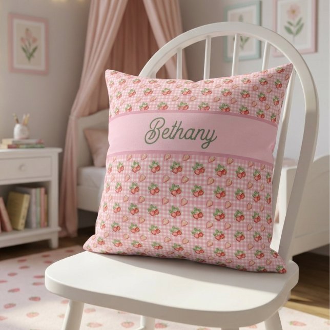 Coussin Motif à carreaux gingham rose fraise (Créateur téléchargé)