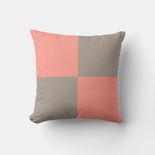Coussin Motif à carreaux gris rose corail