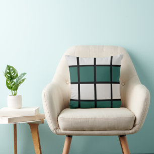 Coussin Motif à carreaux gris sarcelle noir