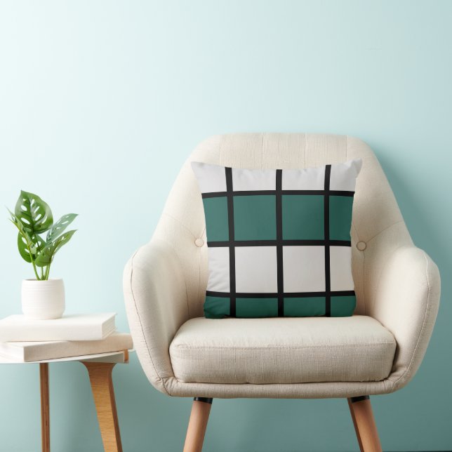Coussin Motif à carreaux gris sarcelle noir (Chaise)