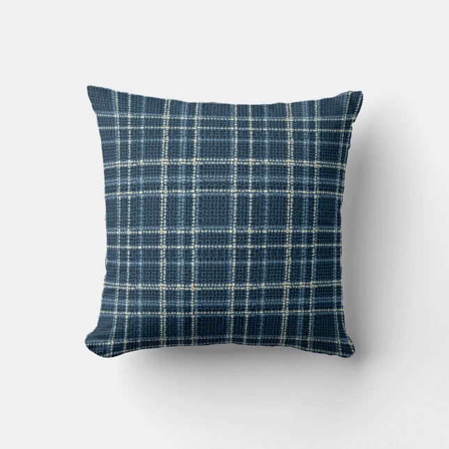 Coussin Motif à carreaux pointillés. Gris-bleu. (Recto)