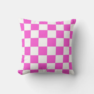 Coussin Motif à carreaux rose chaud et blanc
