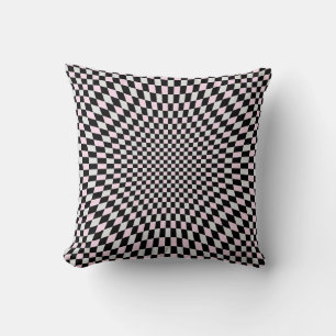 Coussin Motif à carreaux trippy rose noir gris