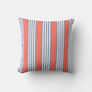 Coussin Motif à cinq bandes bleu-gris avec corail vivant