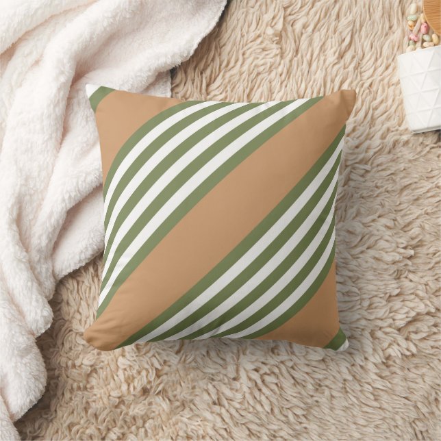 Coussin Motif à cinq bandes vert olive et blanc avec bronz (Couverture)
