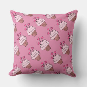 Coussin Motif à double face rose et blanc Cupcake